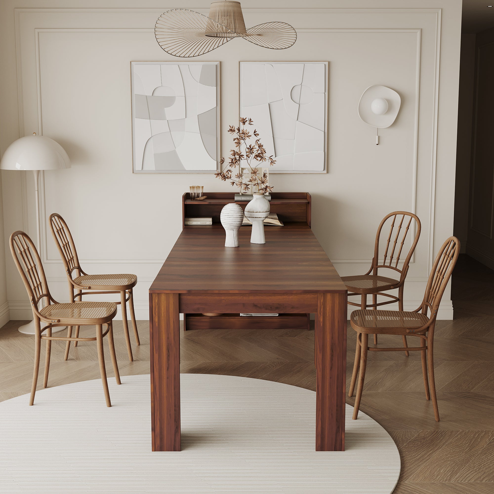 Modern Extendable Dining Table With Storage Walnut Mdf