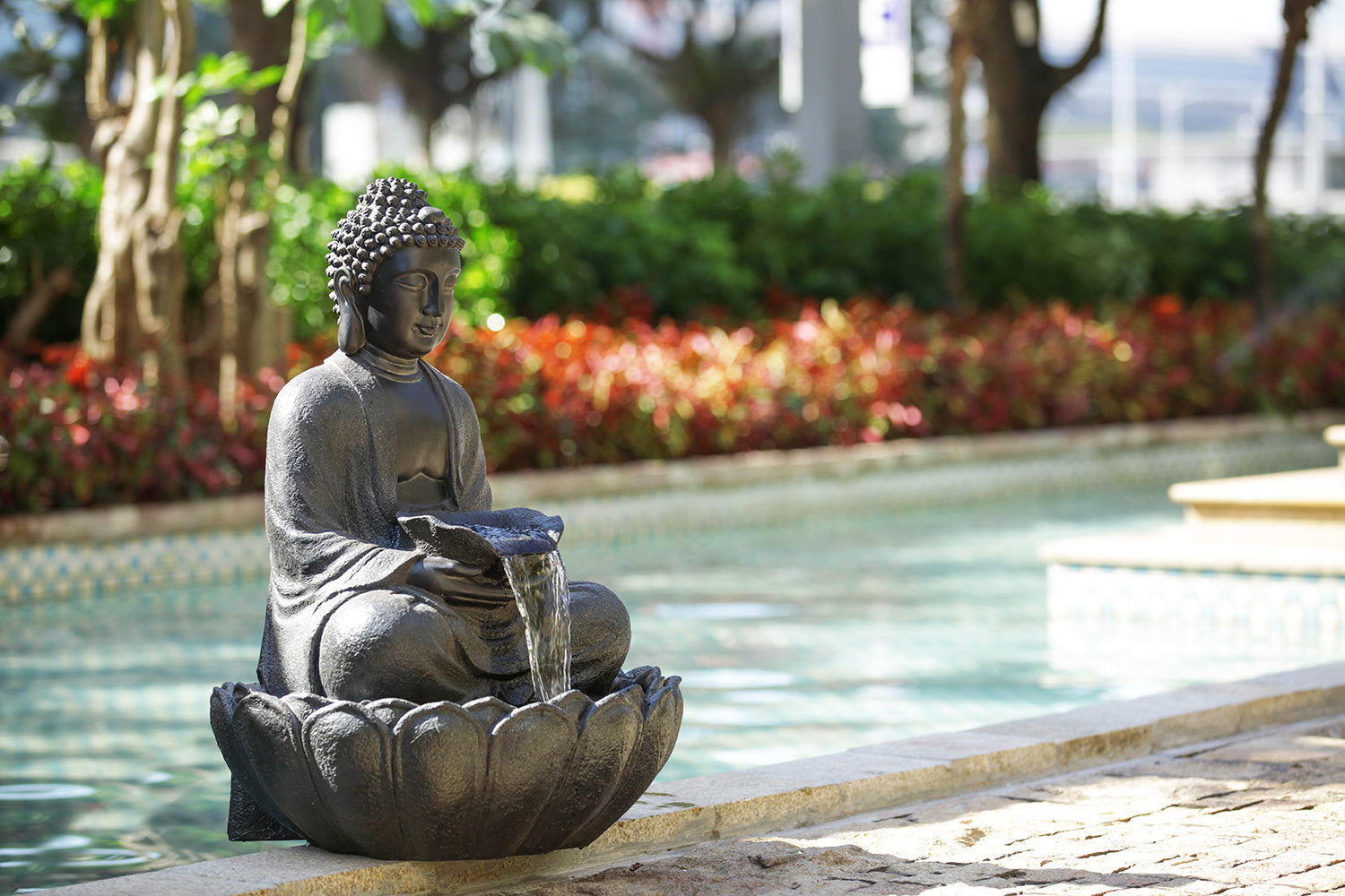 24X20.5X34" Dark Gray Buddha Statue Water Fountain, Indoor Outdoor Polyresin Fountain With Light Black Gray Garden & Outdoor Chinese,Classic,Traditional Polyresin