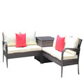 3 Piece Patio Sectional Wicker Rattan Outdoor Furniture Sofa Set With Storage Box Brown Brown Steel