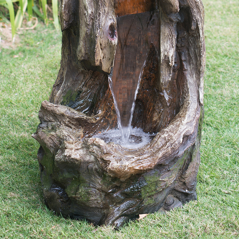 17.5X15.5X39.5" Indoor Outdoor Tree Trunk Fountain, Polyresin Rusitic Floor Standing Waterfall Fountain With Light, Natural Water Feature For Garden Lawn Porch Yard Grey Garden & Outdoor Farmhouse,Rustic,Traditional Polyresin