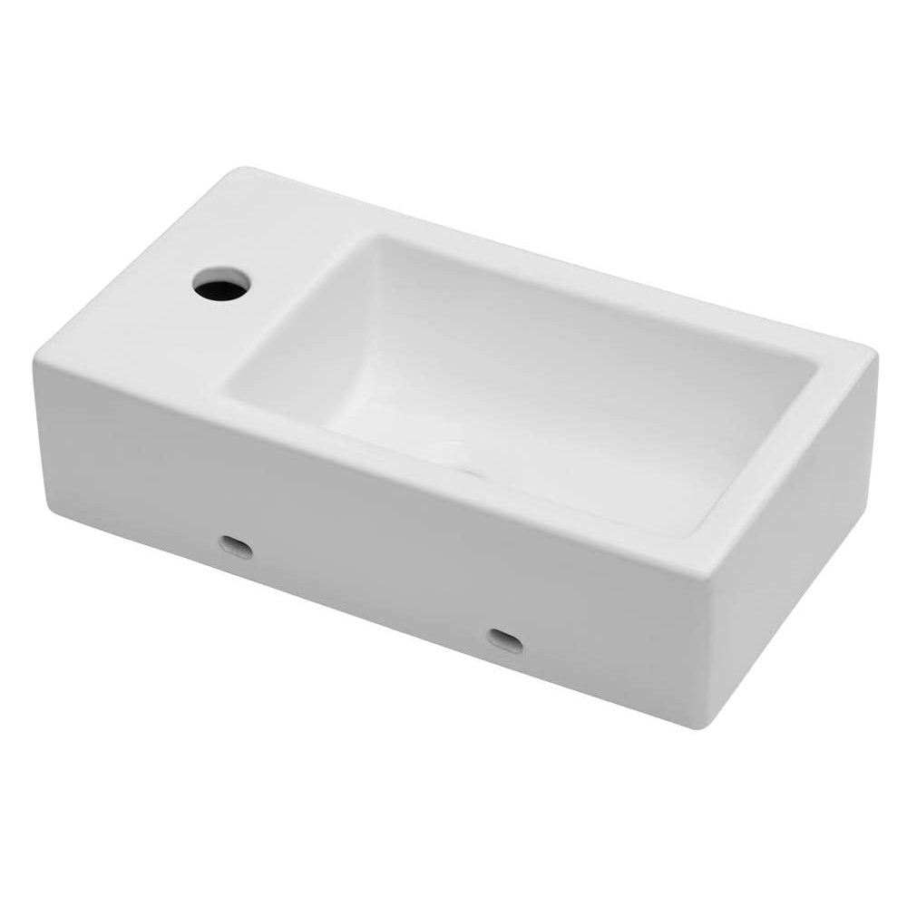 18X10 Inch White Ceramic Rectangle Wall Mount Bathroom Sink With Single Faucet Hole White Ceramic