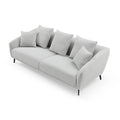 Modern Fabric Upholstered Sofa With Three Cushions, 2 Pillows, Light Grey Grey Fabric
