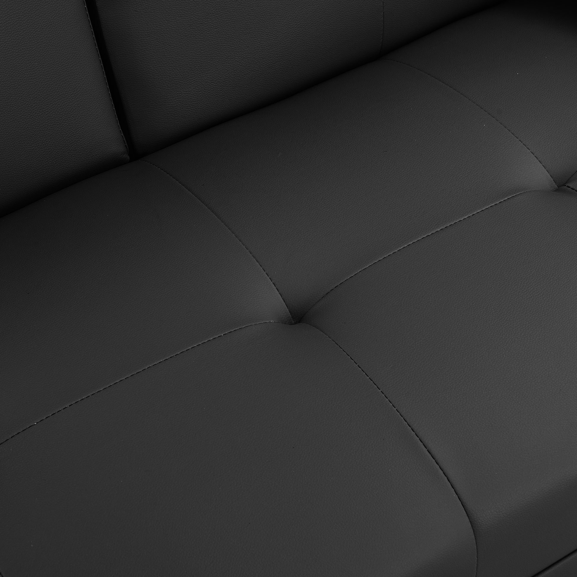 Sofa Bed With Armrest Two Holders Wood Frame, Stainless Leg, Futon Black Pvc Black Wood