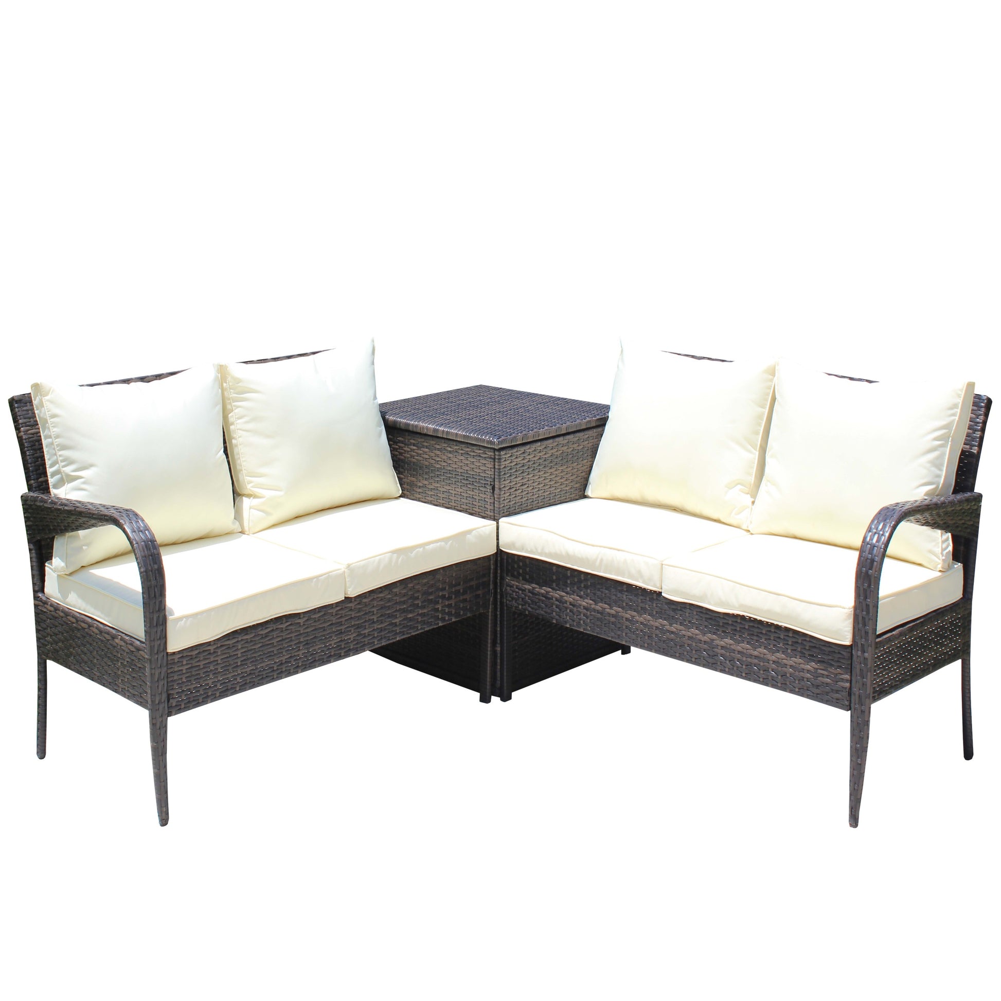 3 Piece Patio Sectional Wicker Rattan Outdoor Furniture Sofa Set With Storage Box Brown Brown Steel