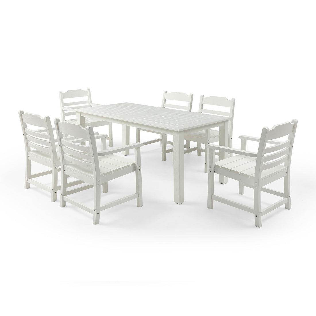 Hips Patio Furniture Dining Chair And Table, 7 Pieces 6 Dining Chairs 1 Dining Table Backyard Conversation Garden Poolside Balcony White White Hdpe