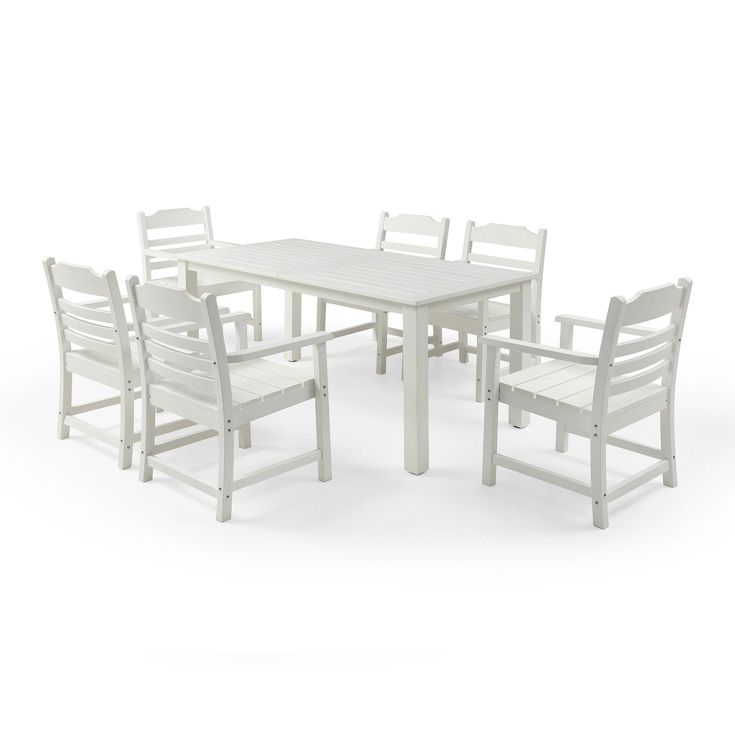 Hips Patio Furniture Dining Chair And Table, 7 Pieces 6 Dining Chairs 1 Dining Table Backyard Conversation Garden Poolside Balcony White White Hdpe