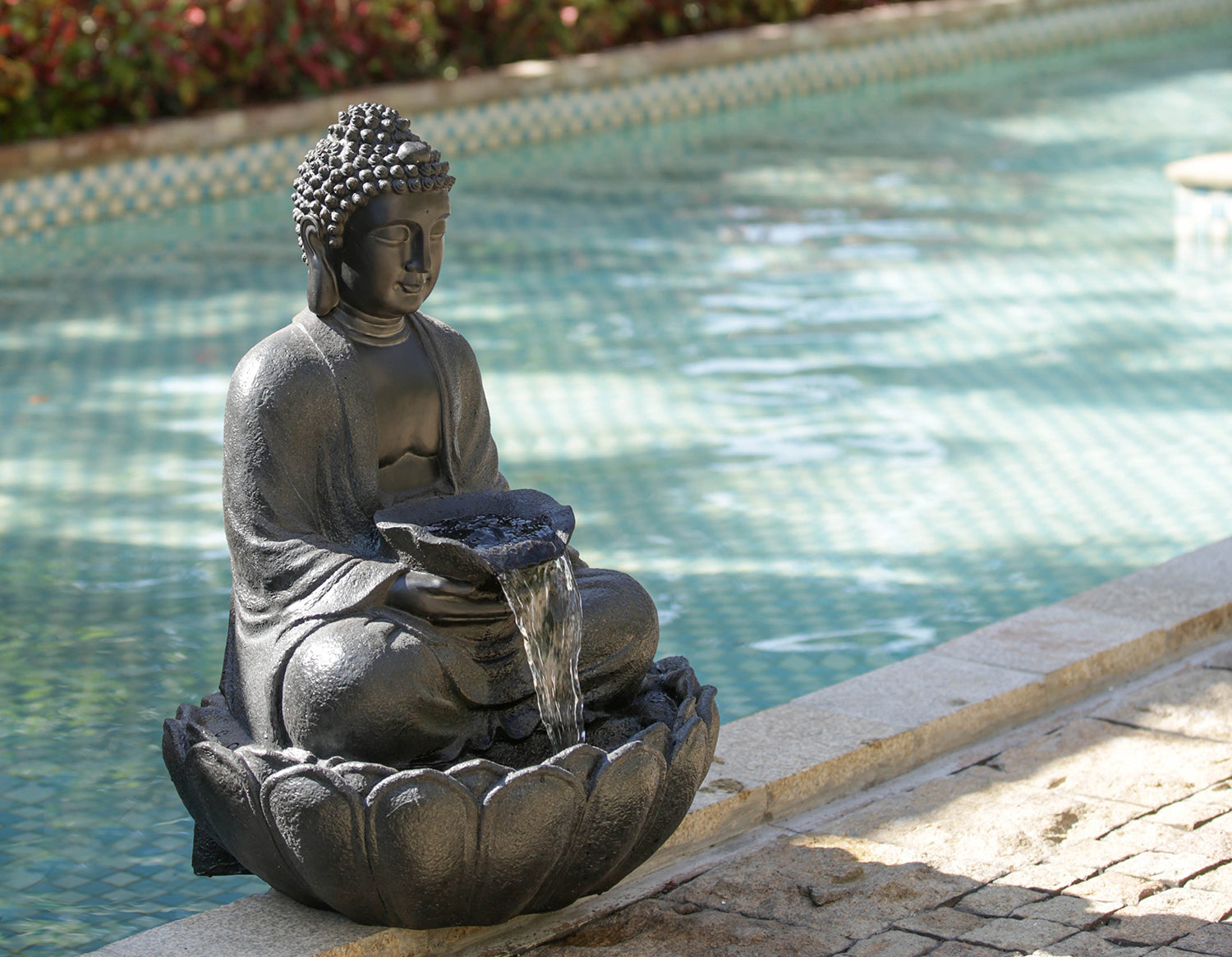 24X20.5X34" Dark Gray Buddha Statue Water Fountain, Indoor Outdoor Polyresin Fountain With Light Black Gray Garden & Outdoor Chinese,Classic,Traditional Polyresin