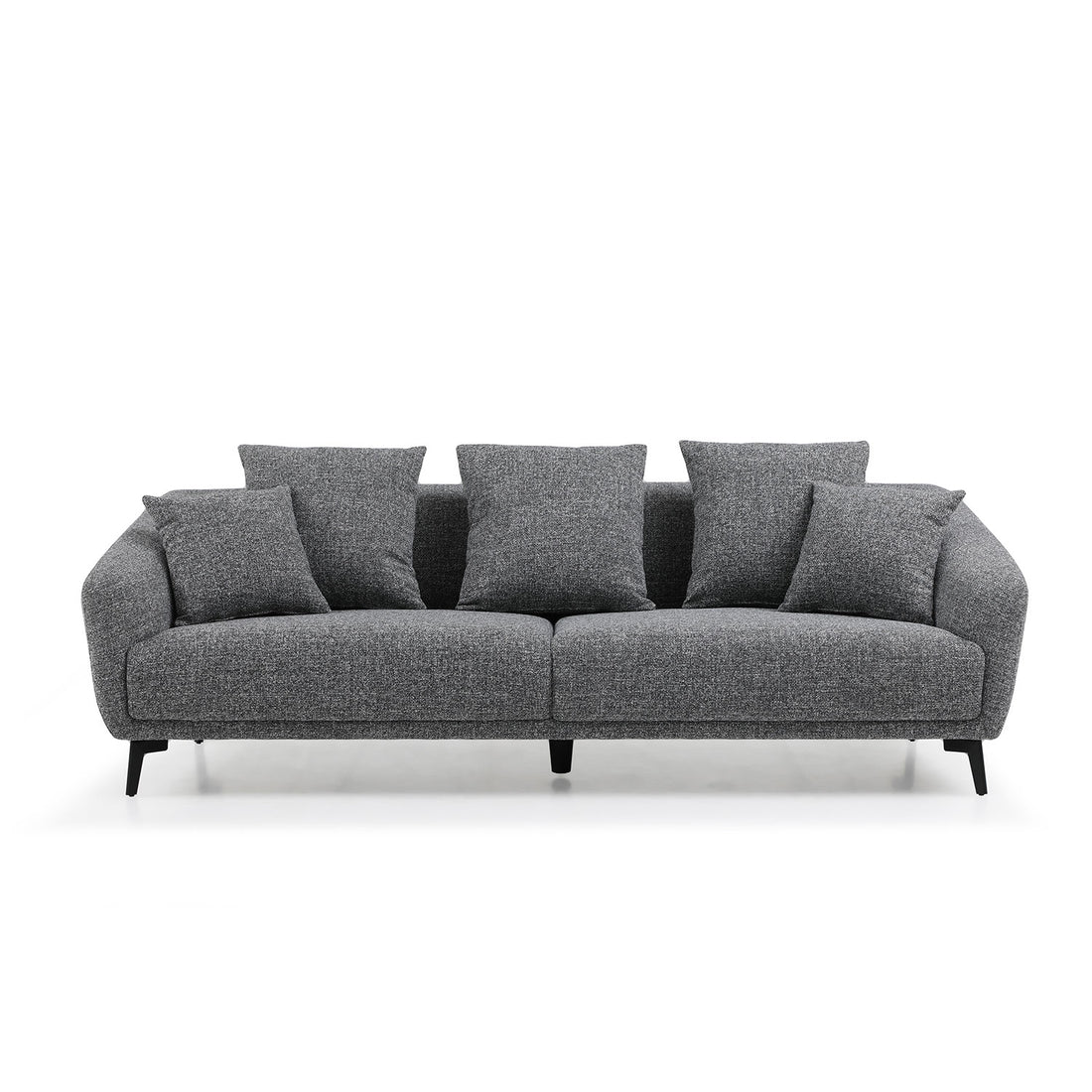 3 Seater Sofa Couch, Modern Fabric Upholstered Sofa With Three Cushions, 2 Pillows, Dark Grey Grey Fabric