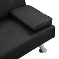 Sofa Bed With Armrest Two Holders Wood Frame, Stainless Leg, Futon Black Pvc Black Wood