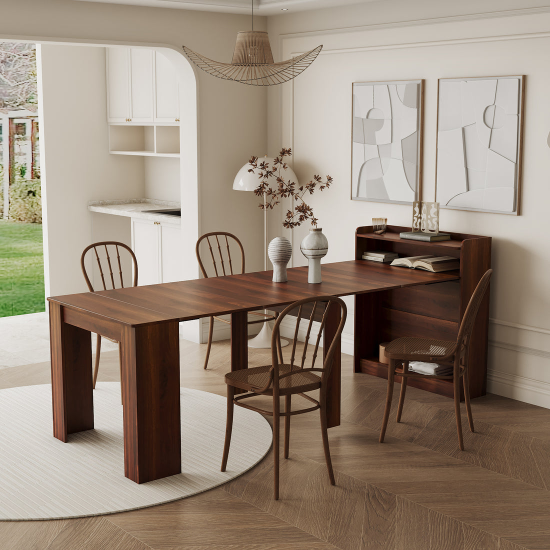 Modern Extendable Dining Table With Storage Walnut Mdf