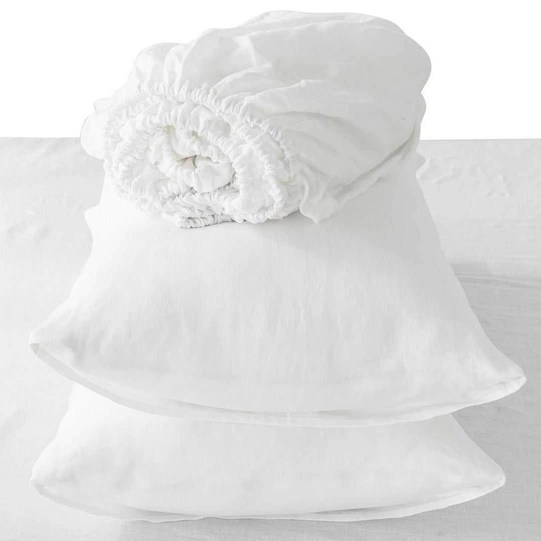 4 Pcs Bedding Sets Queen, Premium Linen Bedding Sheets & Pillowcases, Queen Bedding Sets, Soft White Bedding Sheet & Pillowcase Sets White Linen Linen