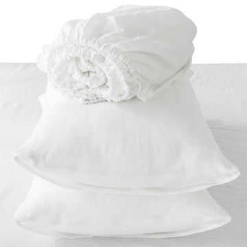4 Pcs Bedding Sets Queen, Premium Linen Bedding Sheets & Pillowcases, Queen Bedding Sets, Soft White Bedding Sheet & Pillowcase Sets White Linen Linen