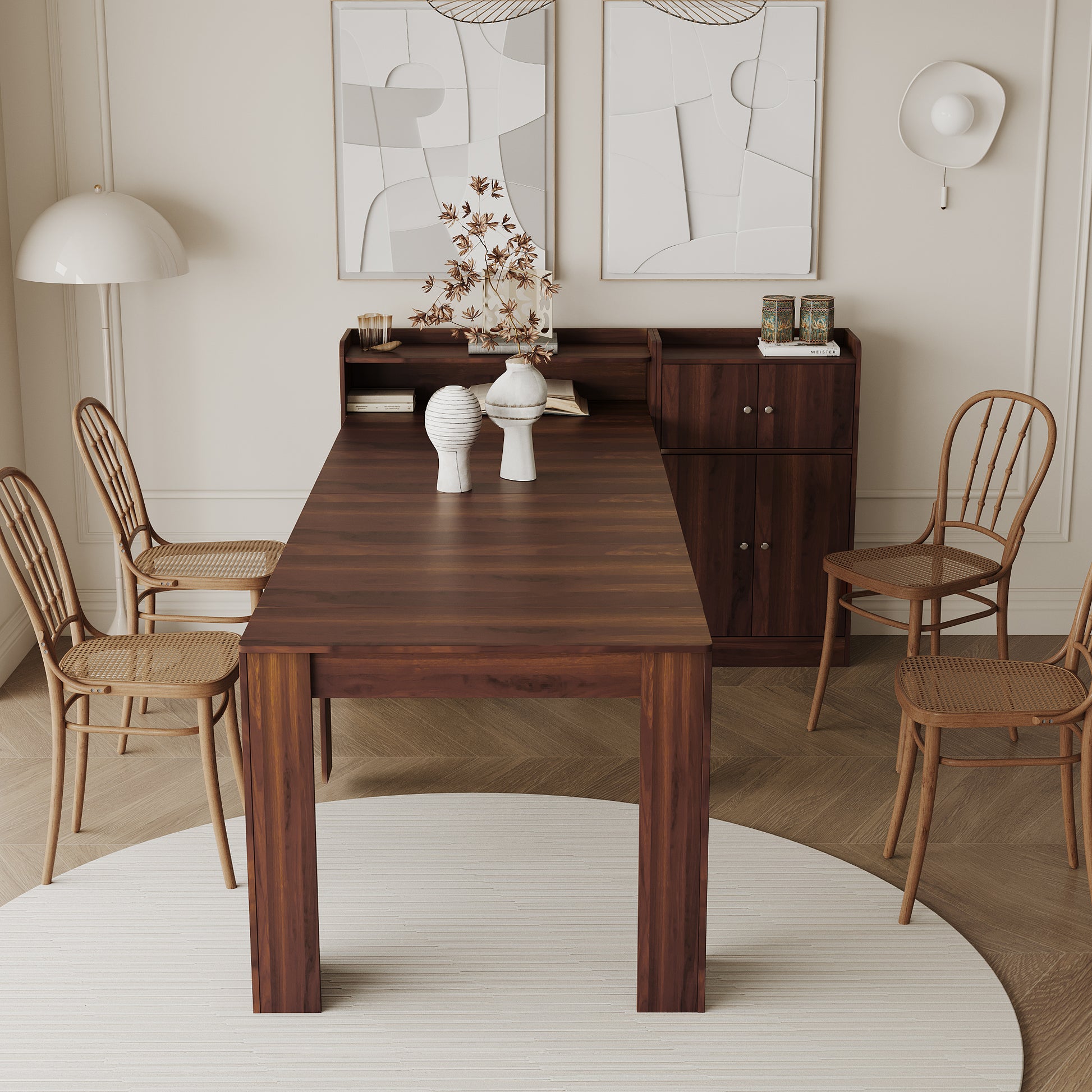 Modern Extendable Dining Table With Storage Walnut Mdf