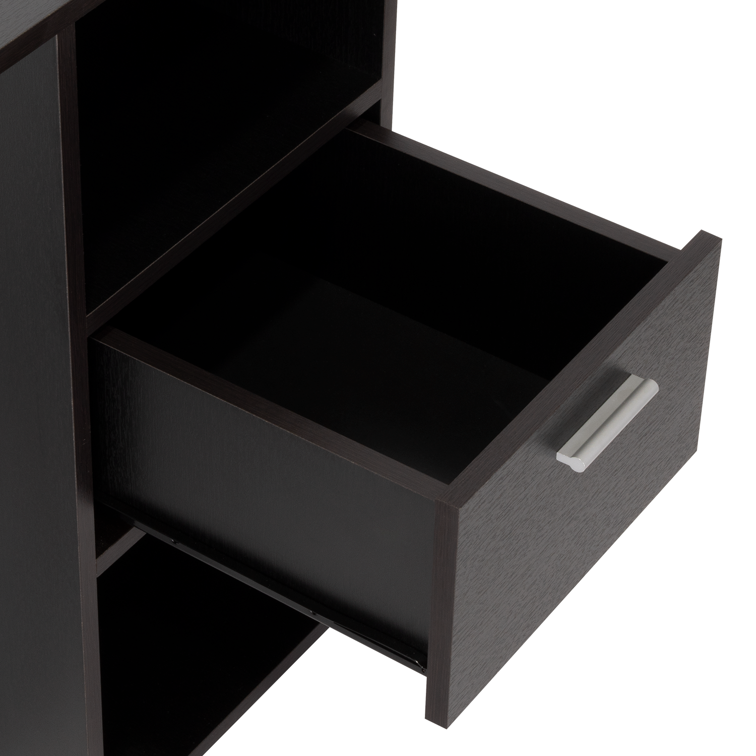 Computer Desk Odessa With Single Drawer And Open Storage Cabinets, Black Wengue Finish Black Particle Board