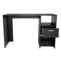 Computer Desk Odessa With Single Drawer And Open Storage Cabinets, Black Wengue Finish Black Particle Board