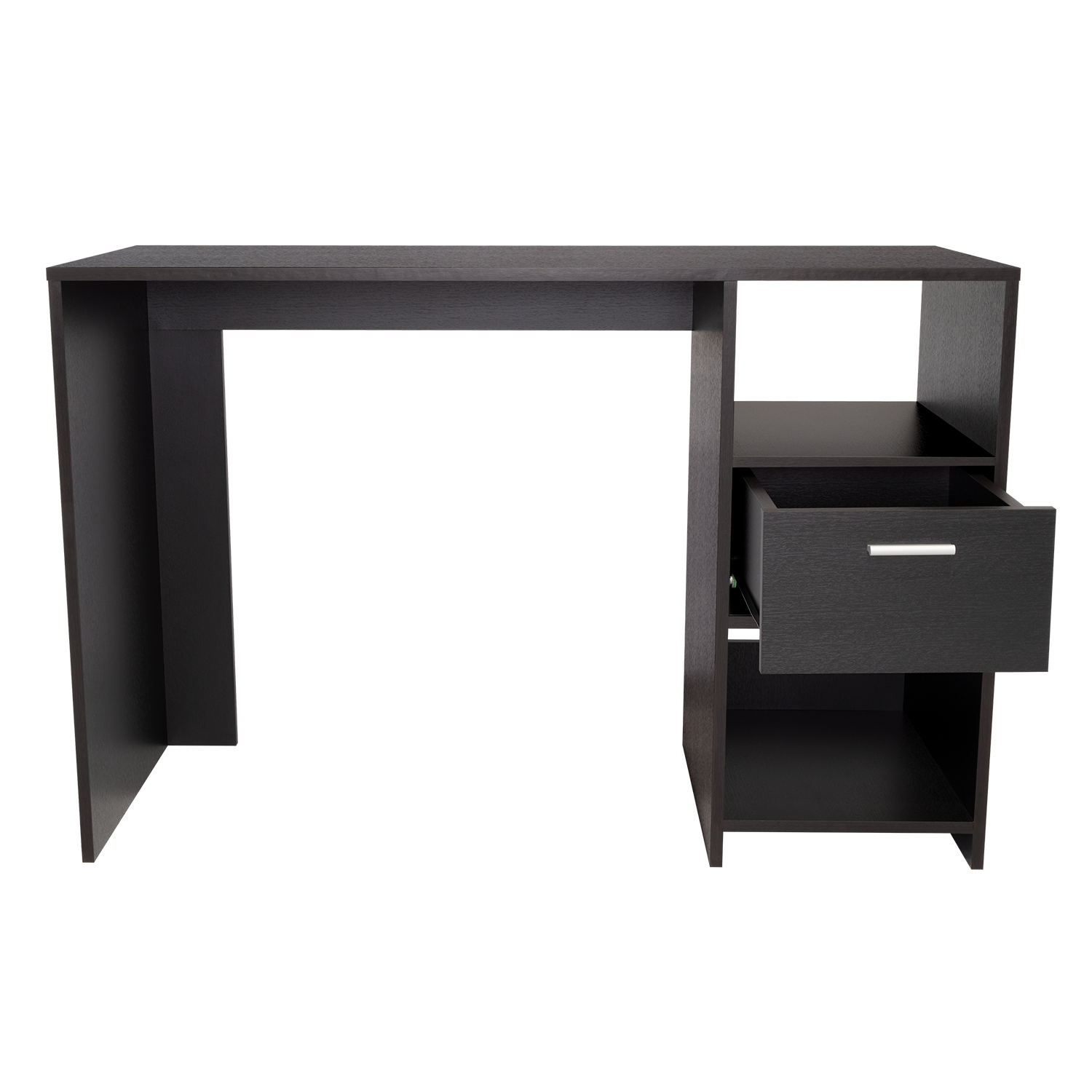 Computer Desk Odessa With Single Drawer And Open Storage Cabinets, Black Wengue Finish Black Particle Board