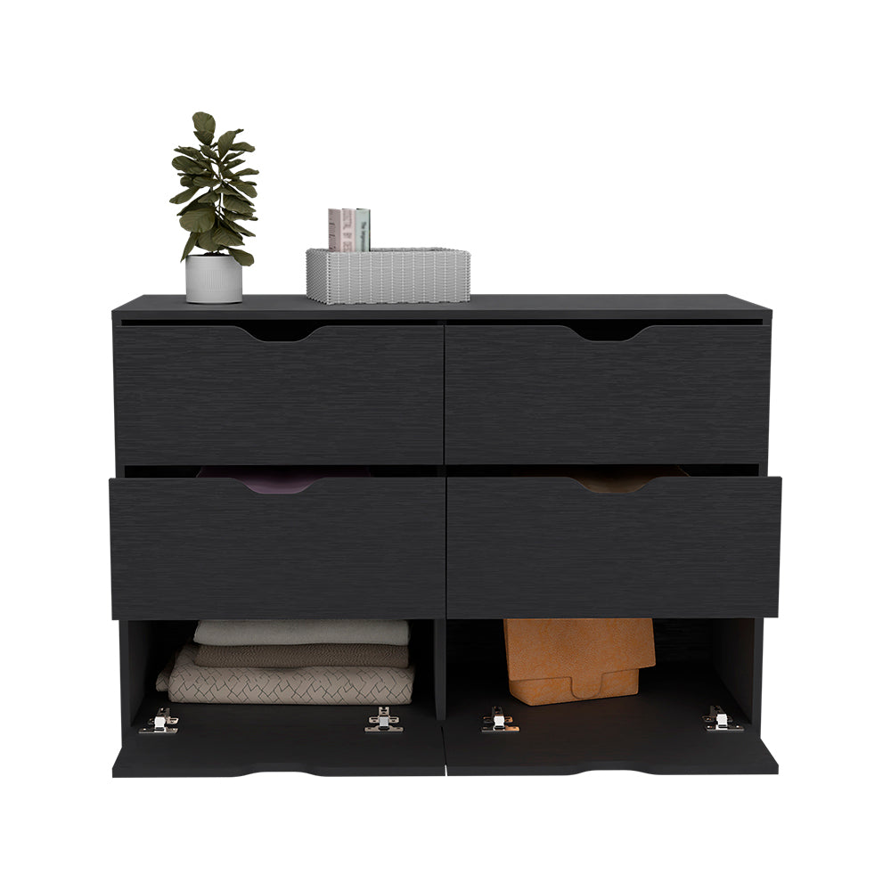 Dresser Curio, Four Drawers, Black Wengue Finish Black Particle Board
