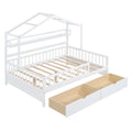 Wooden Full Size House Bed With 2 Drawers,Kids Bed With Storage Shelf, White White Wood