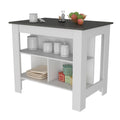 Kitchen Island Dozza, Three Shelves, White Onyx Finish Multicolor Particle Board