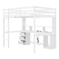 Full Size Loft Bed With Multi Storage Desk, Led Light And Bedside Tray, Charging Station, White Box Spring Not Required Twin White Wood Bedroom Solid Wood Mdf