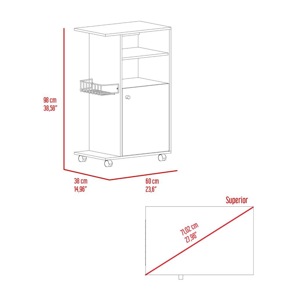 Kitchen Cart Kryot, Single Door Cabinet, Four Casters, Black Wengue Finish Black Particle Board