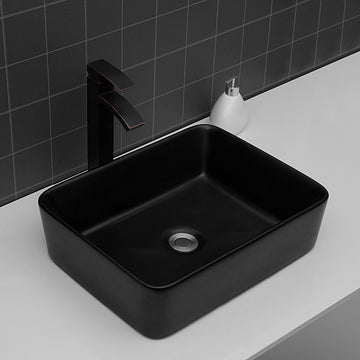 19"X15" Black Ceramic Rectangular Vessel Bathroom Sink Black Ceramic