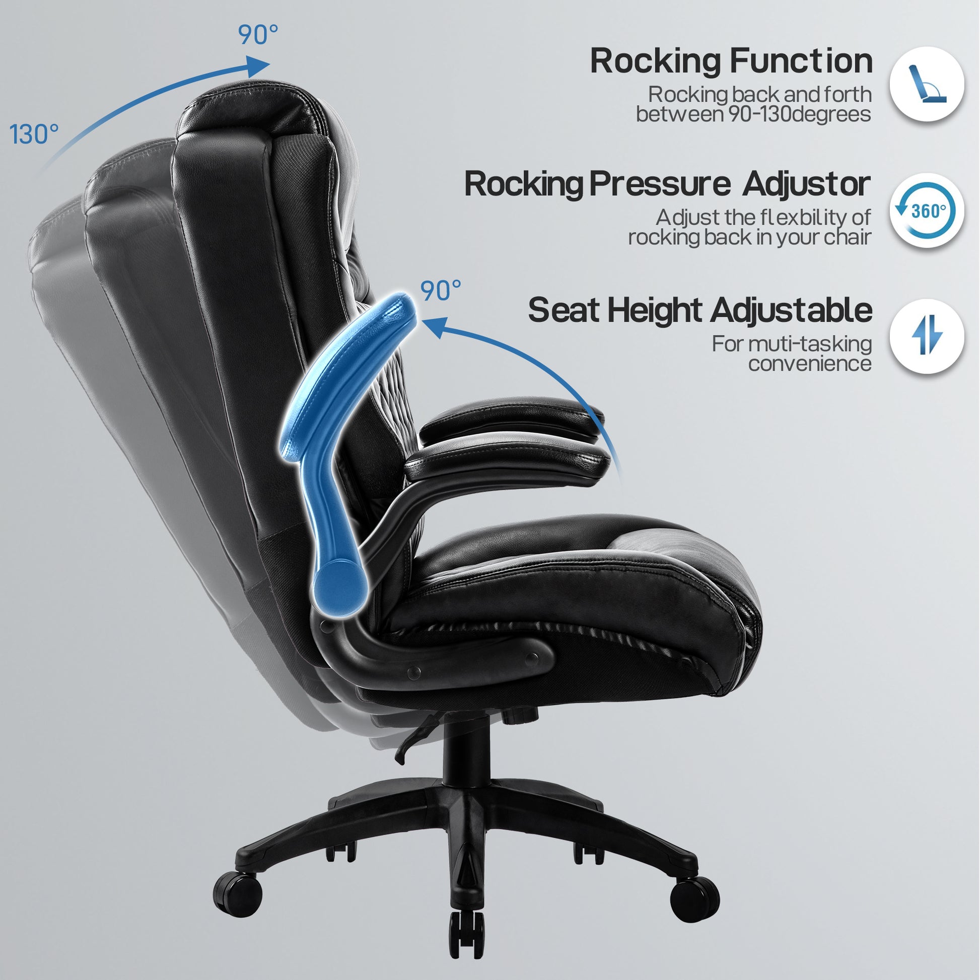 Big & Tall 400Lb Ergonomic Leather Office Chair Executive Desk Chair Metal Black Office Foam American Traditional,Antique,Luxury Handle Office Chairs Solid Back Foam Adjustable Height Leather