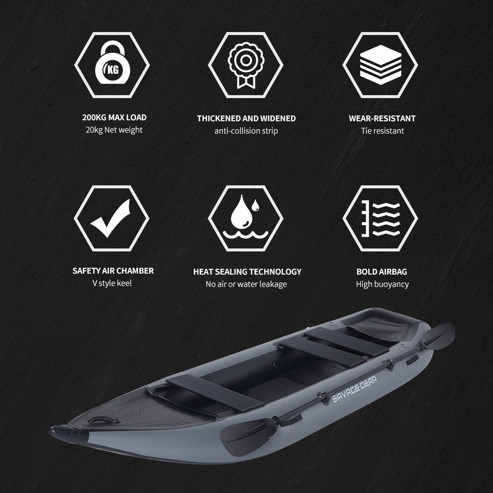 2 Person Inflatable Kayak Fishing Pvc Kayak Boat The Dimension Is 130'' *43'' *11.8'' Inflatable Boat Rescue Rubber Rowing Boat With Pump, Aluminum Alloy Seat, Paddle, Inflatable Mat, Repair Kit, Fin Grey Pvc