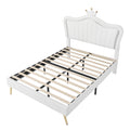 Full Size Upholstered Bed Frame With Led Lights,Modern Upholstered Princess Bed With Crown Headboard,White Full White Pu