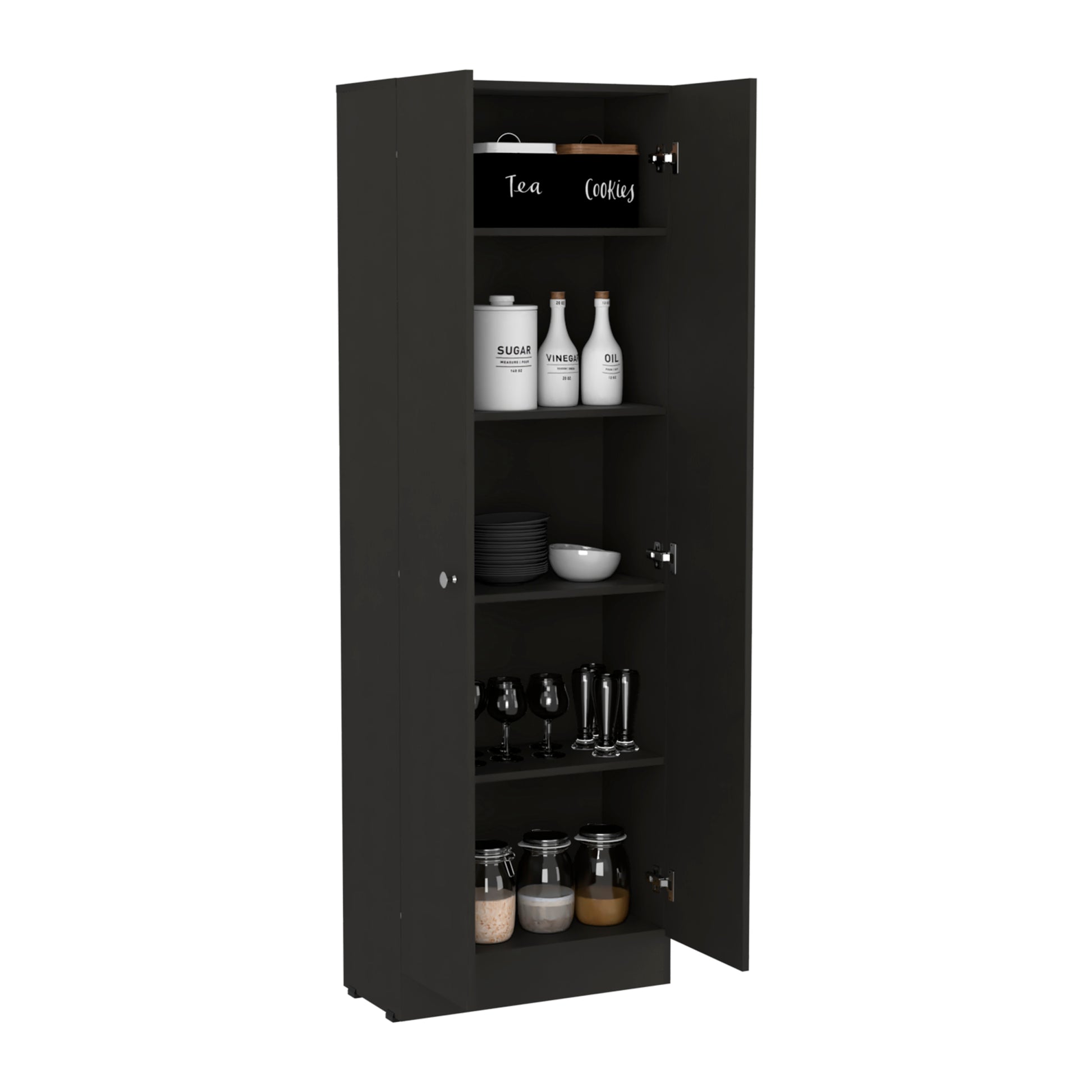 Storage Cabinet Pipestone, Double Door, Black Wengue Finish Black Particle Board