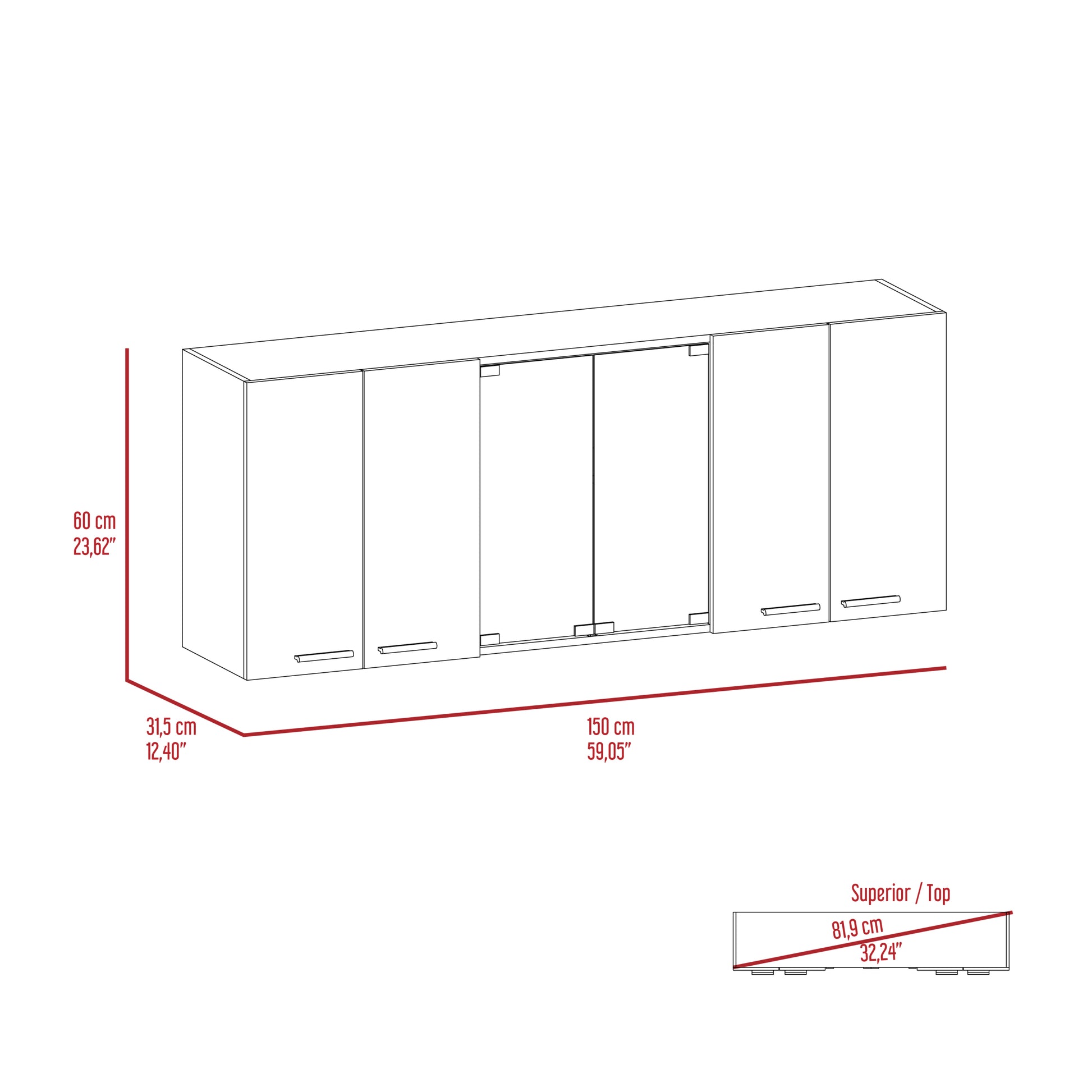 Superior Wall Cabinet Peoria, Four Interior Shelves, White Finish White Particle Board