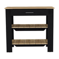 Kitchen Island 40 Inches Dozza, Two Shelves, Black Wengue Light Oak Finish Light Oak Particle Board