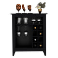 Bar Cabinet Castle, One Open Shelf, Six Wine Cubbies, Black Wengue Finish Black Particle Board