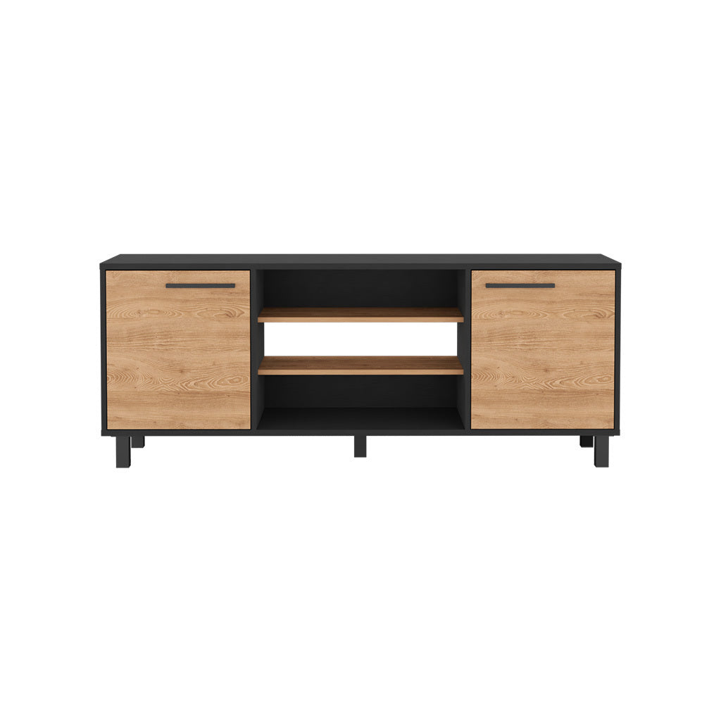 Tv Stand For Tv S Up 55" Washington, Four Shelves, Black Wengue Pine Finish White Particle Board