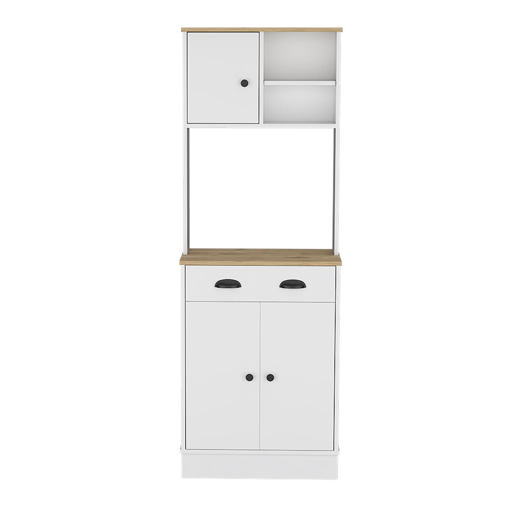 Microwave Storage Stand With 3 Doors And Drawer Arlington, White Macadamia Finish White Particle Board