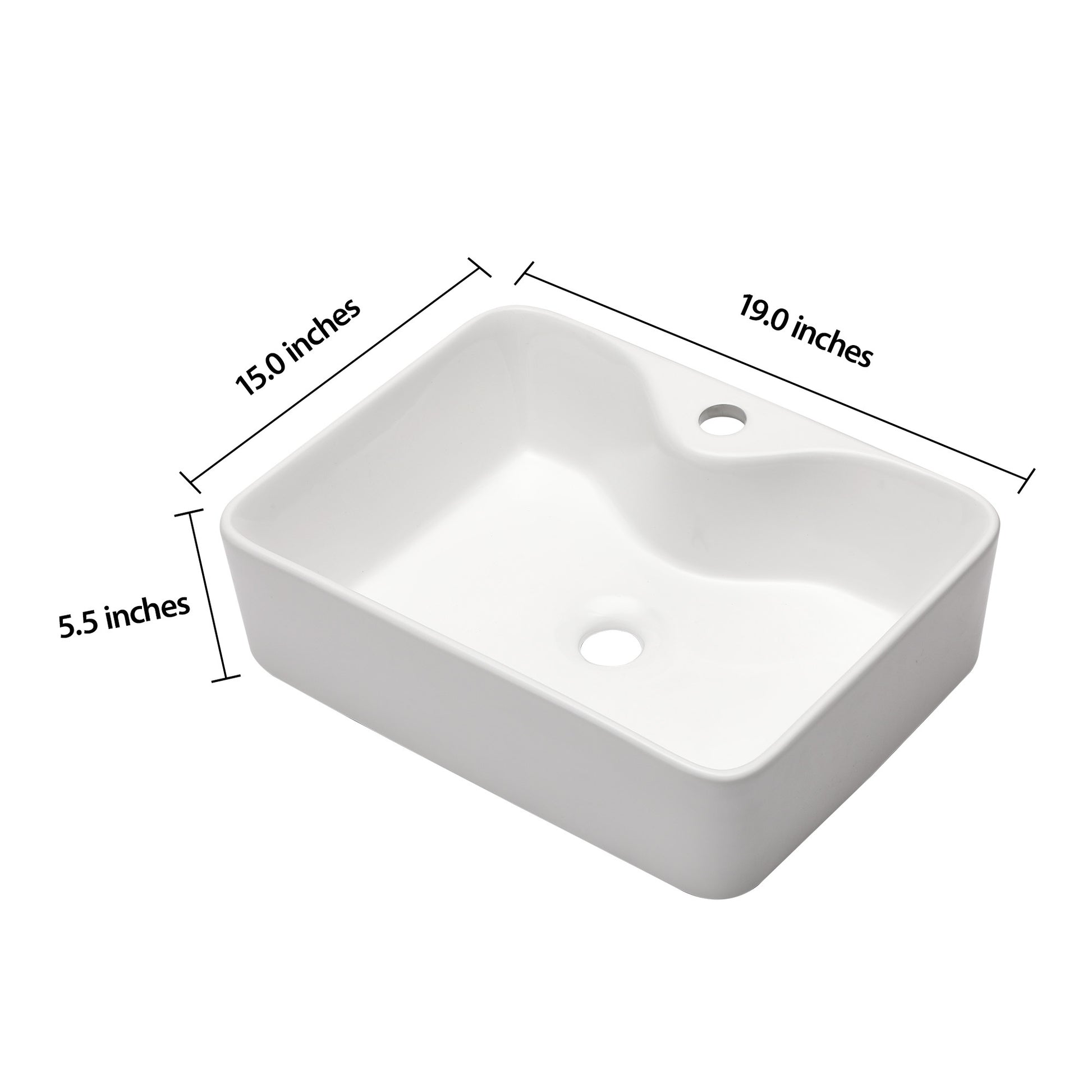 19"X15" White Ceramic Rectangular Vessel Bathroom Sink White Ceramic