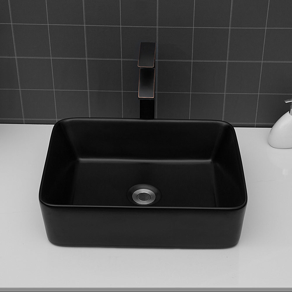 19"X15" Black Ceramic Rectangular Vessel Bathroom Sink Black Ceramic