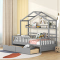 Wooden Twin Size House Bed With 2 Drawers,Kids Bed With Storage Shelf, Gray Gray Wood