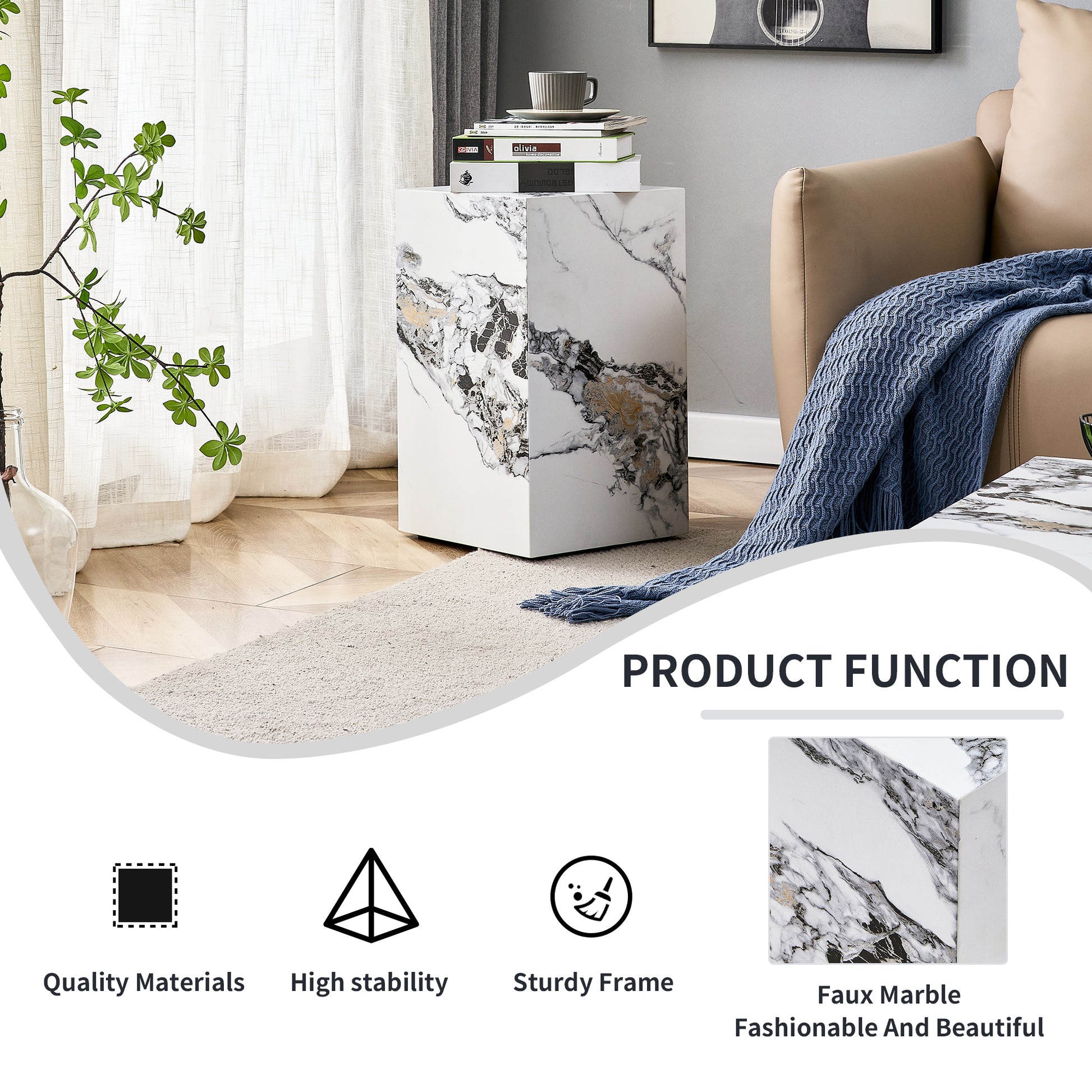 Compact Mdf Coffee Table: 11.81X11.81X19.69 Inches, Stylish Texture Design White Mdf