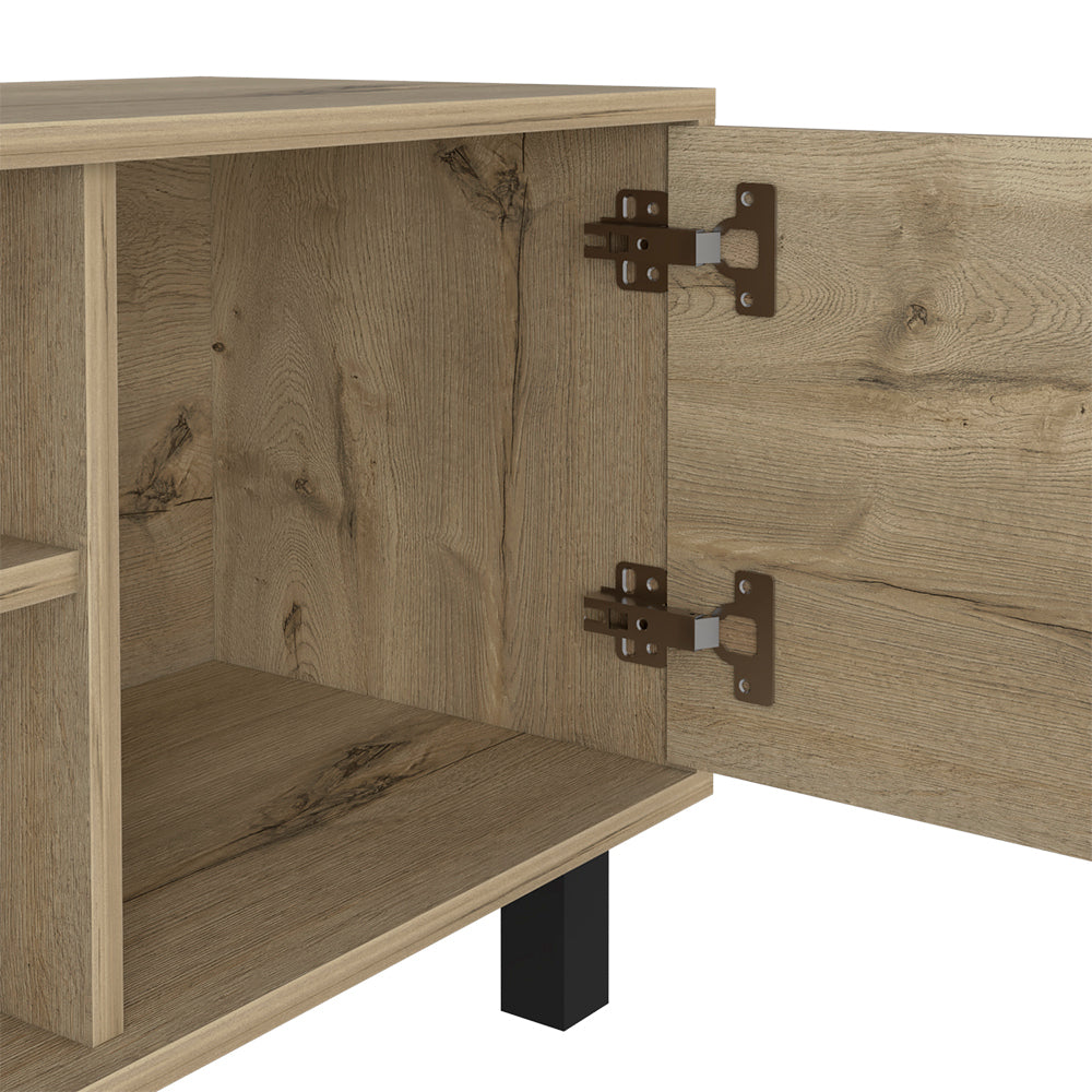 Tv Stand For Tv S Up 43" Three Open Shelves Fredericia, One Cabinet, Light Oak Finish Beige 40 49 Inches Particle Board