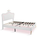 Full Size Upholstered Bed Frame With Led Lights,Modern Upholstered Princess Bed With Crown Headboard,White Full White Pu