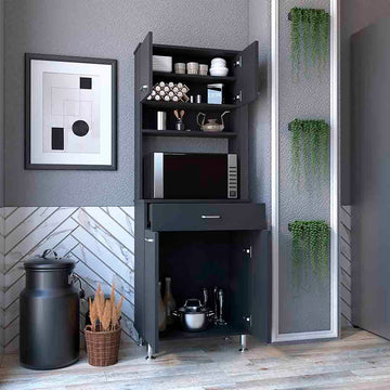 Pantry Piacenza,Two Double Door Cabinet, Black Wengue Finish Black Particle Board