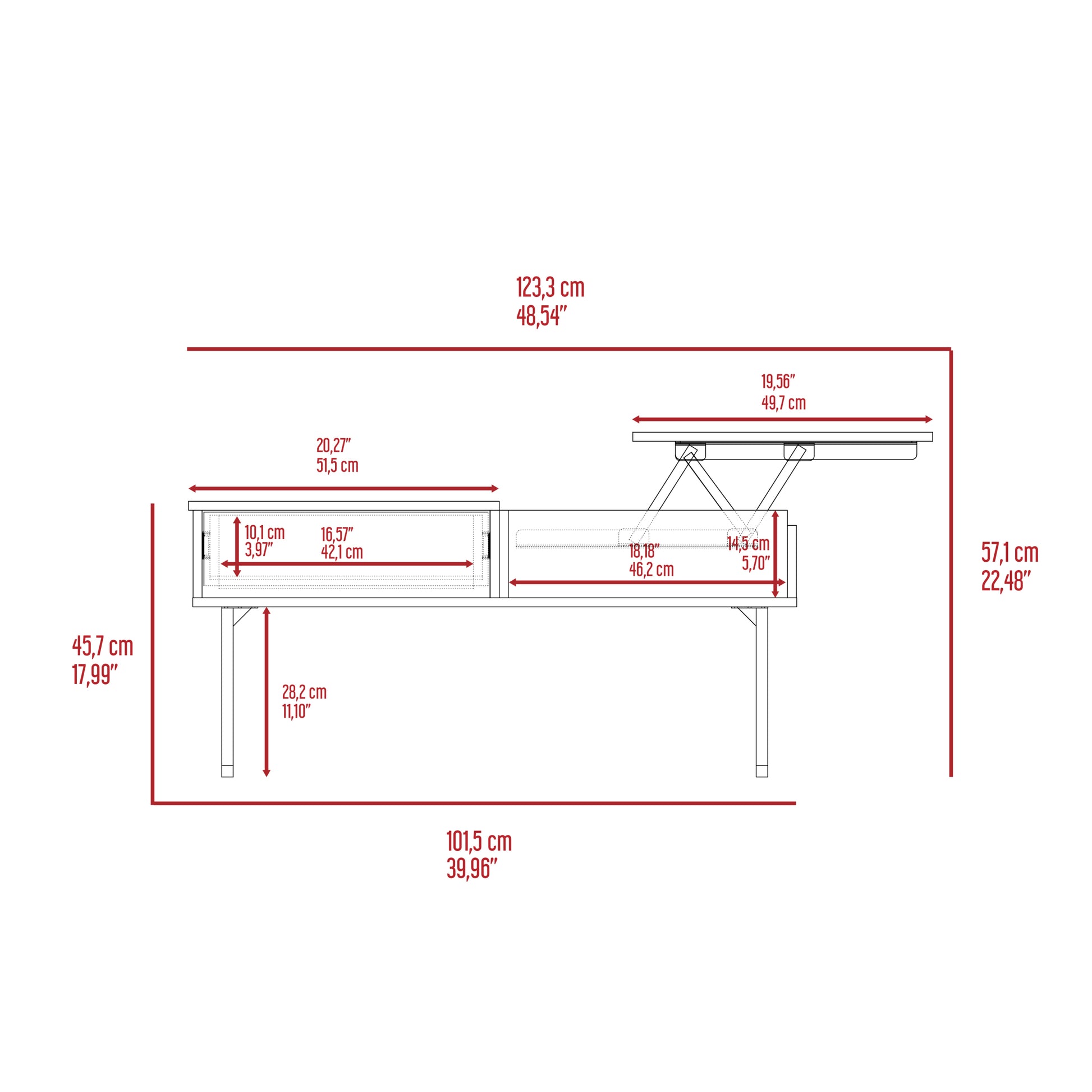 Lift Top Coffee Table With Drawer Vezu, Dark Walnut Finish Brown Particle Board