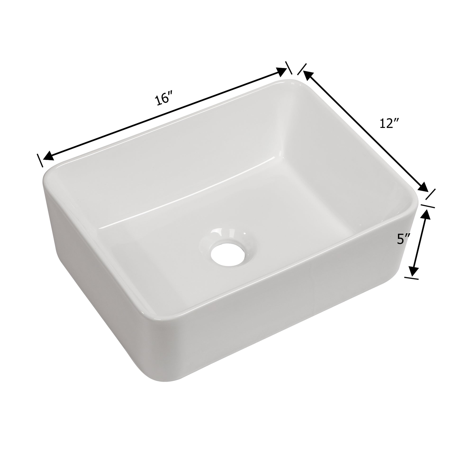 16"X12" White Ceramic Rectangular Vessel Bathroom Sink White Ceramic