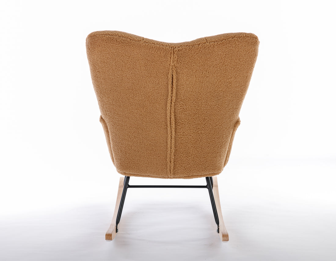 050 Teddy Fabric Rocking Gilder Nursery Chair For Living Room Indoor,Khaki Solid Khaki Bedroom Cotton Wipe Clean Modern Rocking Chairs Eucalyptus Tufted Back Foam Teddy