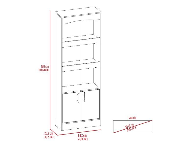 Bookcase Denver,Metal Hardware, Light Gray Finish Light Gray Particle Board