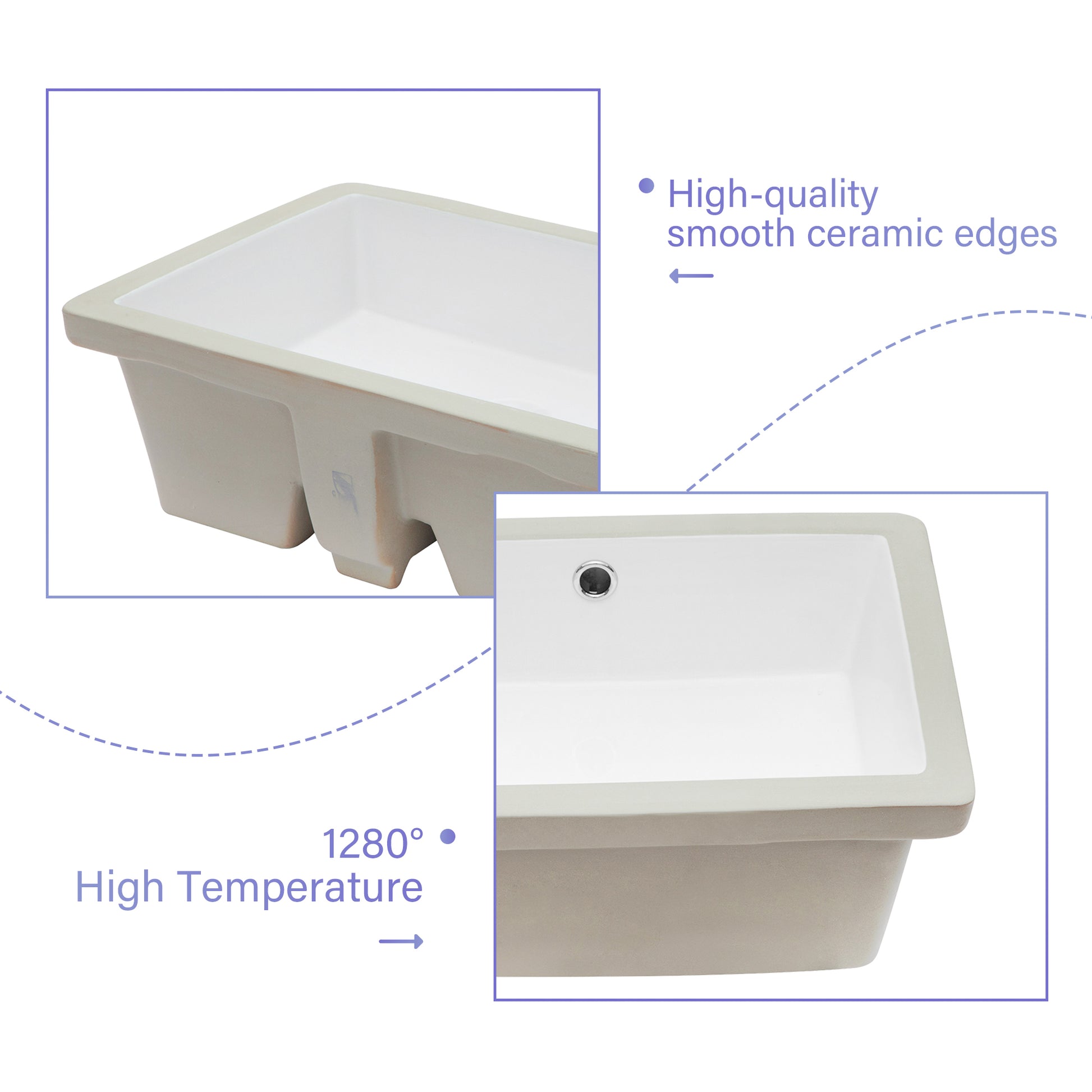 19.5"X14" White Ceramic Rectangular Undermount Bathroom Sink With Overflow White Ceramic