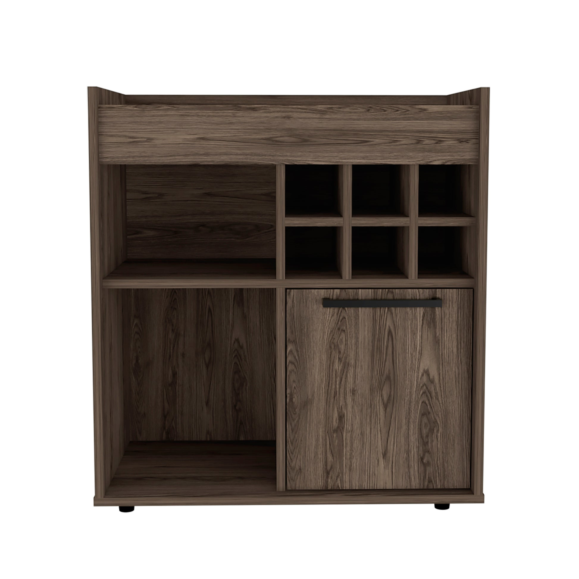 Bar Cabinet Dext, Two Concealed Shelves, Six Wine Cubbies, Dark Walnut Finish Walnut Particle Board