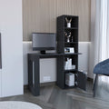 Office Desk Aragon With Four Tier Bookcase And Lower Cabinet, Black Wengue Finish Black Particle Board