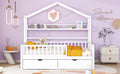 Wooden Full Size House Bed With 2 Drawers,Kids Bed With Storage Shelf, White White Wood